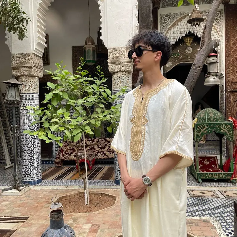 (New) Men’s Cream & Gold Moroccan Thobe Half Sleeve 4