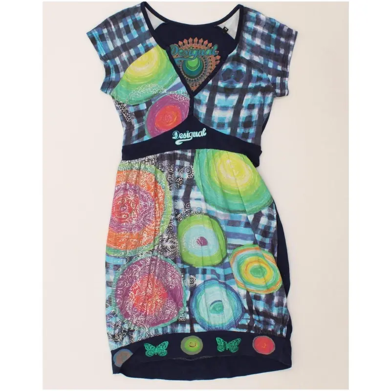 Pre-Owned Vintage DESIGUAL Womens Graphic Bubble Dress UK 12 Medium Navy Blue Floral 1