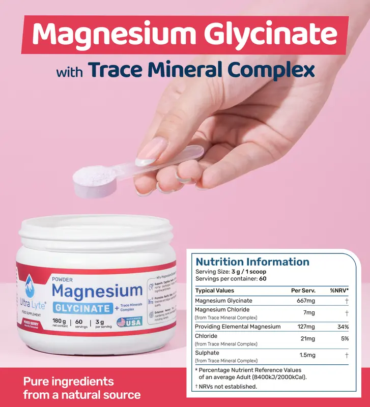Ultra Lyte Magnesium Glycinate 180g - Mixed Berry | Relaxation & Cognitive Support 1