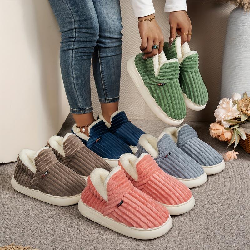 Thermal Solid Color Winter Slippers, Super Soft Slip On Flatform House Shoes, Cozy & Warm Plush Floor Slippers 2