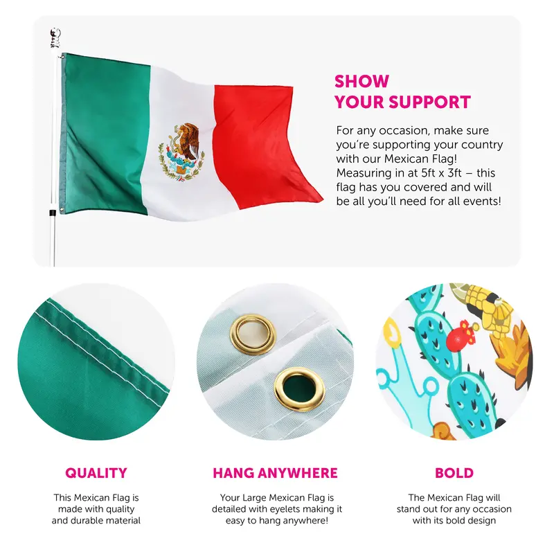 Mexico 5ft x 3ft Large Flag - Perfect for Supporters World Cup Football Mexican flag  football 1
