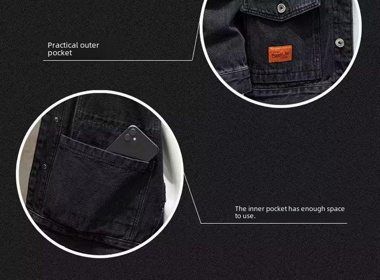 Product Introduction of Men's Loose-fit Trendy Denim Jacket Autumn 2024 New Style Workwear Jacket Regular Length 24