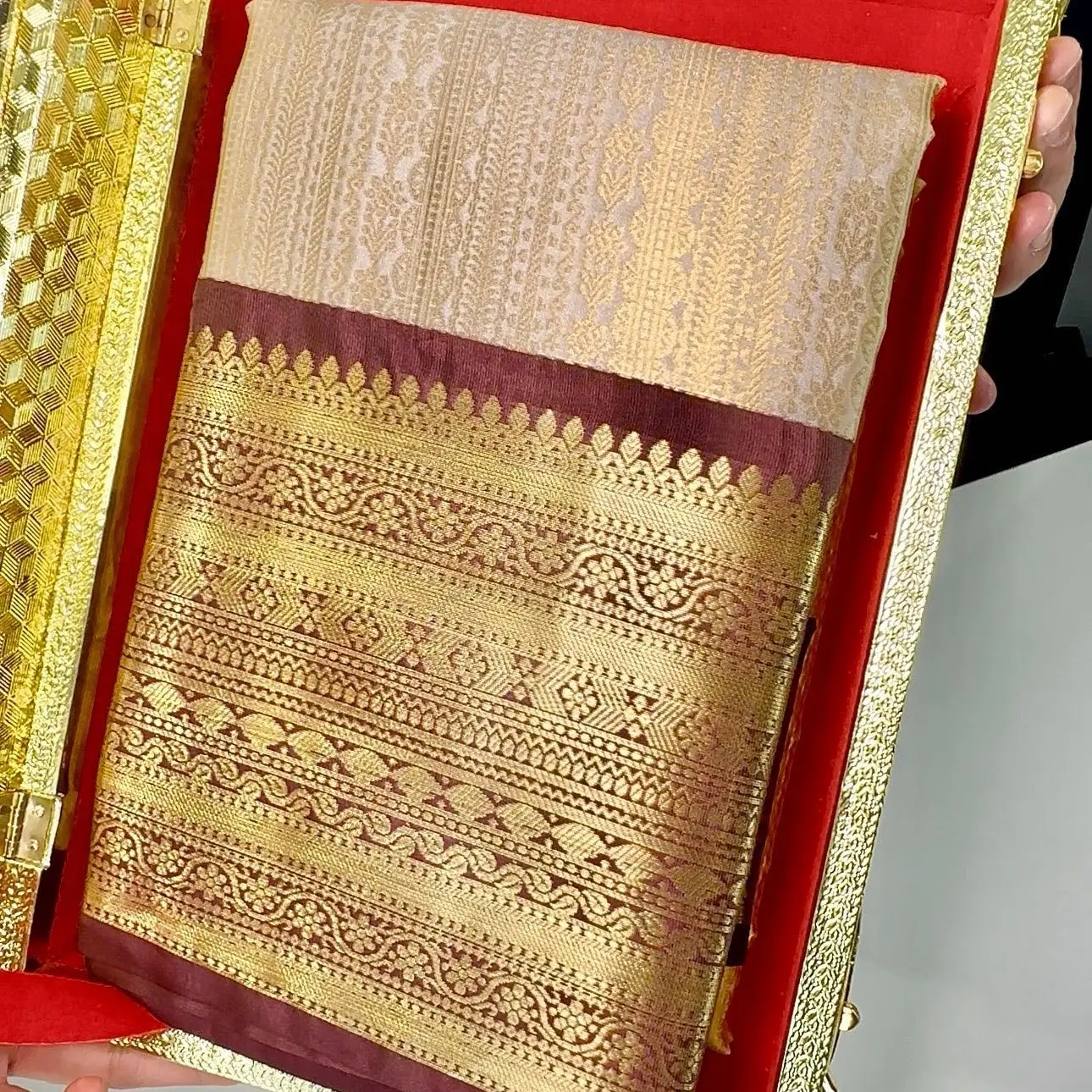 Brocade Semi-Silk Saree Pearl X Brown Colour