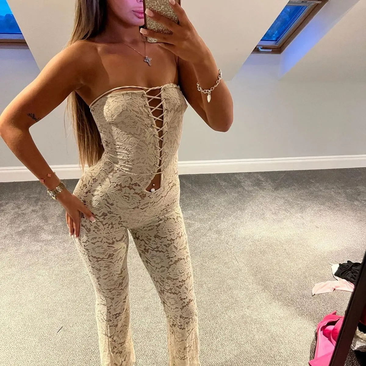 All Colours Lace Detail Bandeau Corset Jumpsuit