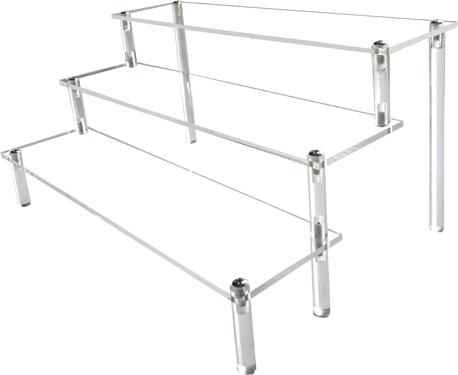 Acrylic Riser Clear Display Stand Cologne Organizer Acrylic Shelves 3 Tier Shelf for Amiibo Funko Figures Toys Cupcake Food Desserts Perfume Collection (1 PACK) Racks Adjustable Decorative