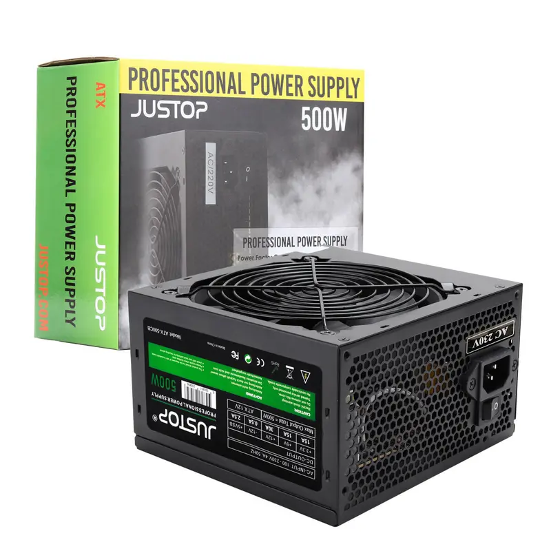 JUSTOP 500W ATX Power Supply, 500W PSU, For Dekstop PC, 8-Pin 12V, SATA, Molex 1