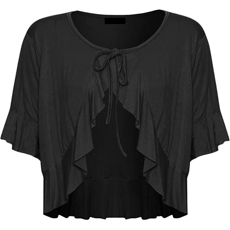 Womens V Neck Open Front Top Frill Tie Front Bolero Cardigan Ladies Evening Party Plus Size Top 3