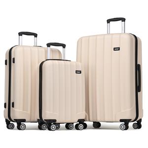[MissLulu Bags] Vertical Stripe Design ABS Hard Shell 19''/24''/28'' Suitcase with Combination Lock - Beige