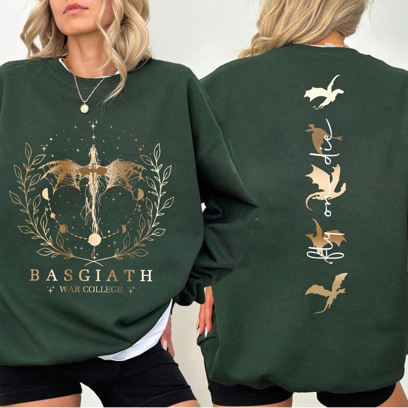 College 2-Sided Sweatshirt, Fourth Wing Comfort colors Shirts, The Empyrean Series, Violet Sorrengail Fantasy Book, Fourth Wing Casual Cotton Top Unisex 3