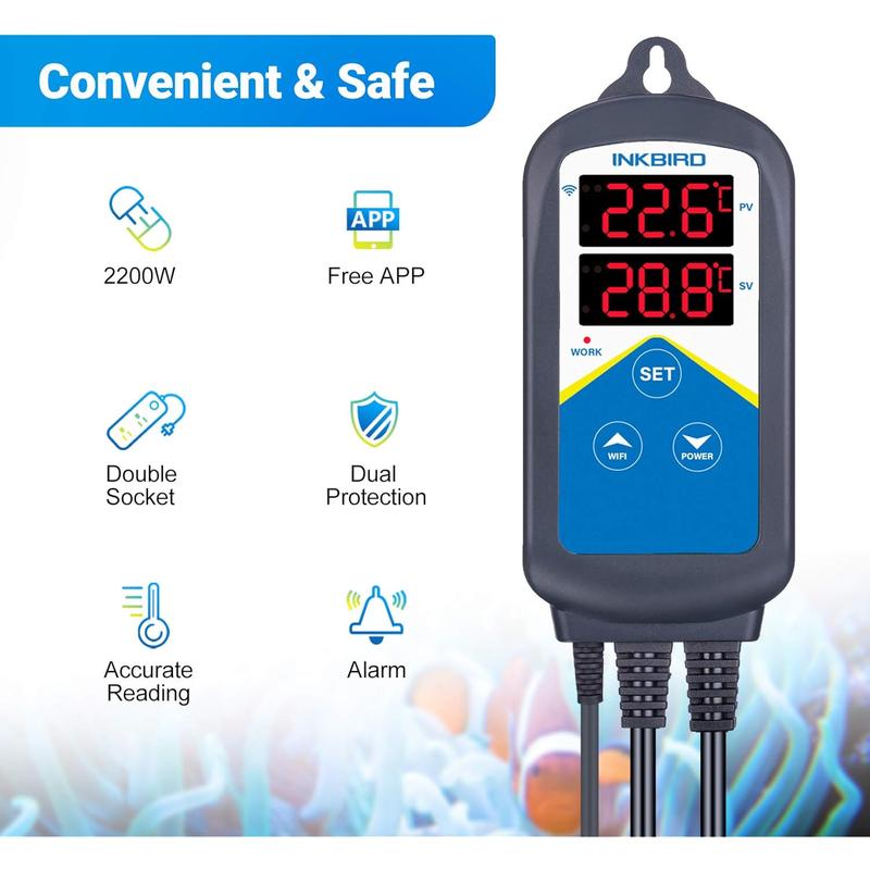 NEW InkbirITC-306A-WiFi Aquarium Temperature Controller Aquarium Thermostats Fish ter thermostat with ual ting Socket for Marine Tank Fish Shrimp Tortoise（No Timer） 2