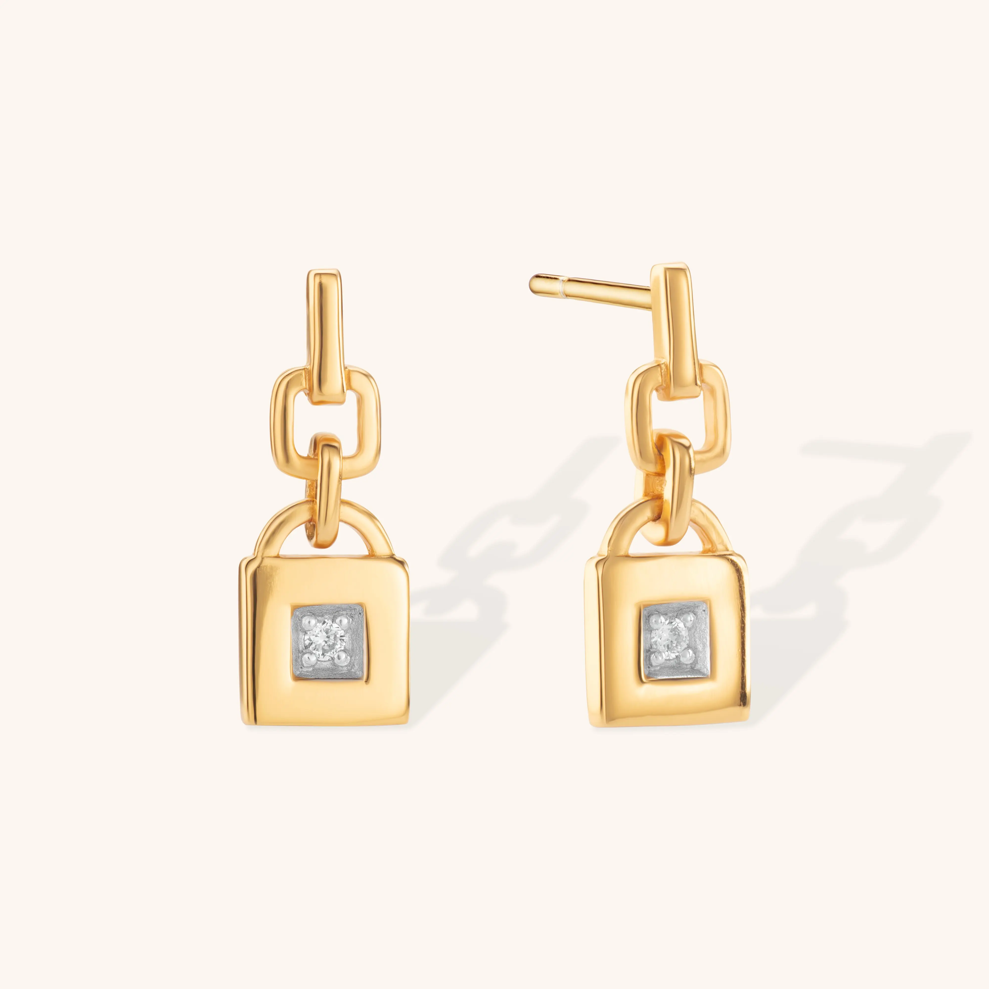 Mini Lock Lab Grown Diamond Earrings Drops