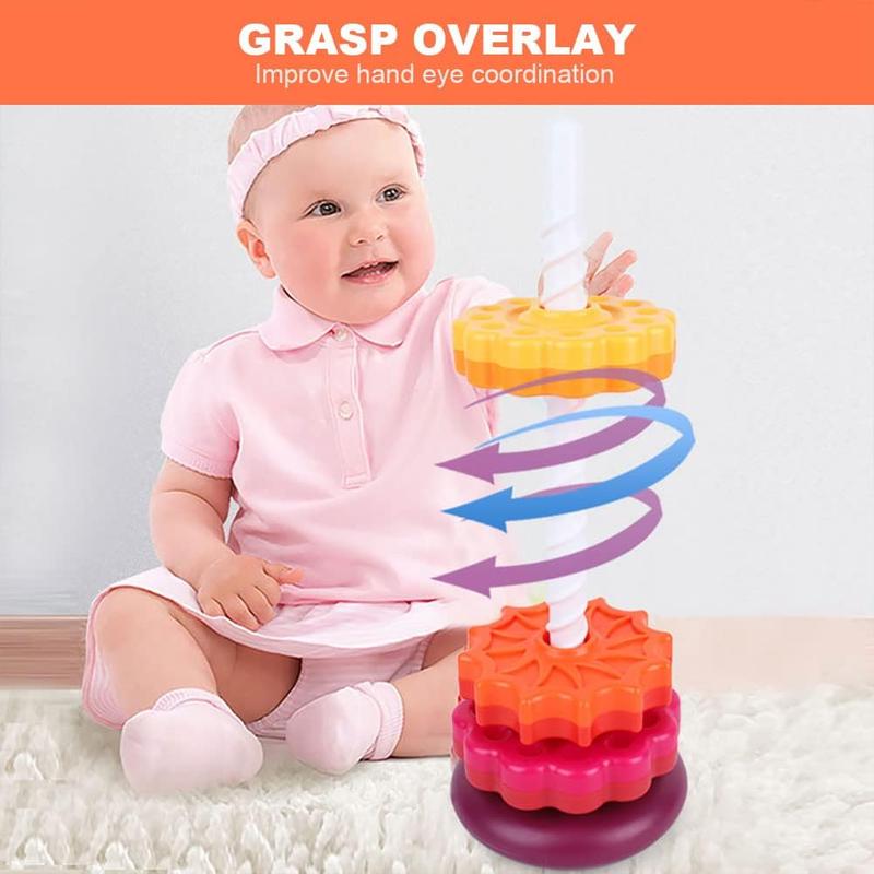 Baby Spinning Toy Rainbow Stacking, Baby Sensory Spin Gears Stacking Rings Toy, Baby Ring Stacker Toy, Montessori Plugging Toys BPA Free, Early Educational Learning Toys for 12 Months+ (6pcs) 2
