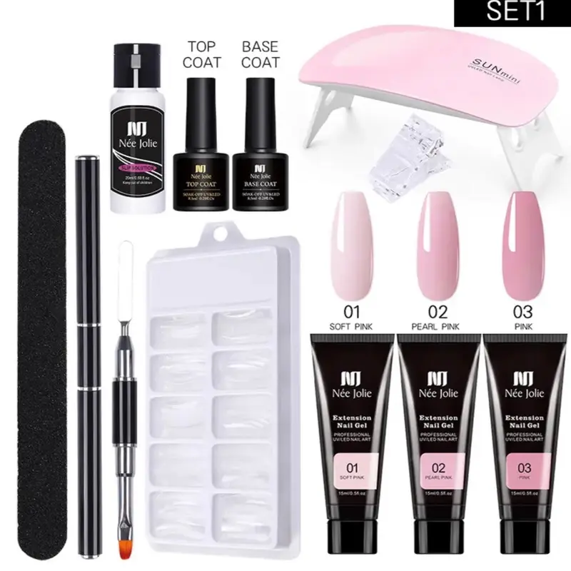 Professional Poly Gel Nail Kit with UV Light 7 colors Gel Nail Extensions Starter Kit, Gel Nail Polish Great for Beginners with everything, All-in-One Solution for Manicure and Nail Art, Nail polish, Back to School, Nail supplies Salon Nail Care Set 8