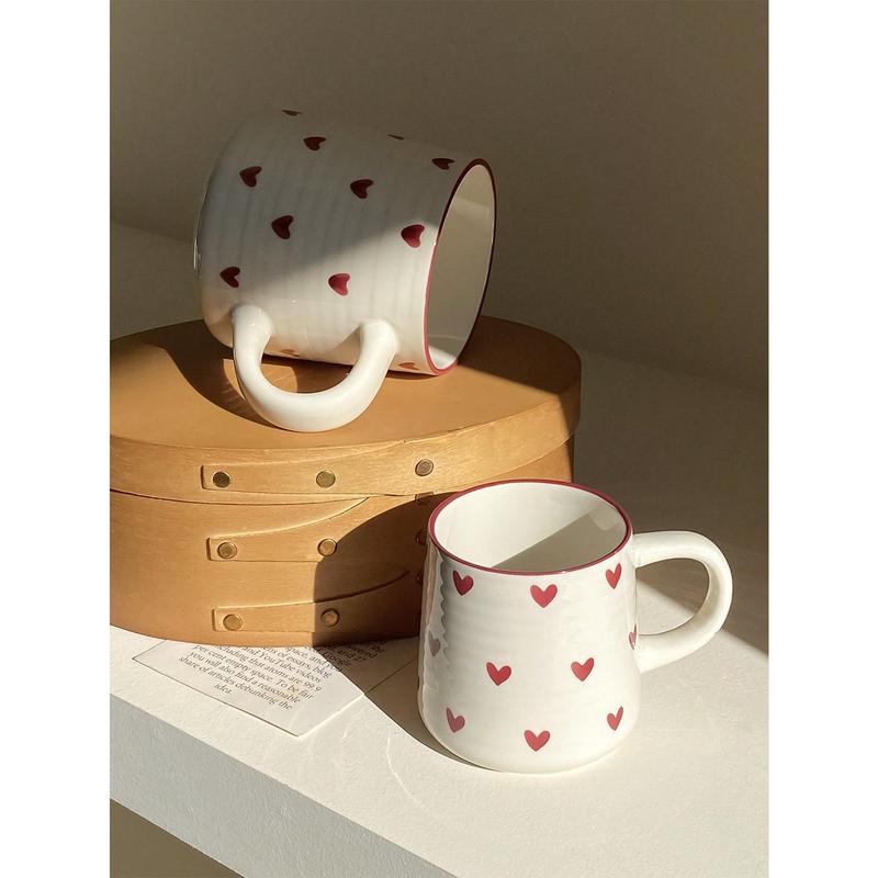 1pc 200ml/420ml Heart-Shaped Ceramic Mug, Simple & Elegant Circular Pattern Cup, Suitable For Cafe Latte, Milk, Yogurt, Oatmeal, Afternoon Tea, Couple Cup, Gift Drinkware Porcelain Tumbler Coffee Washable Reuse Reusable Multicolor 6