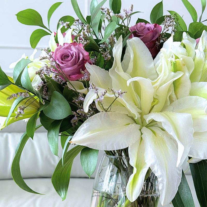 Luxury Lilac Charm Fresh Flower Bouquet with Lilac Roses and White Alstroemeria - Home, Interior, Decor, Decorative, Gift 1