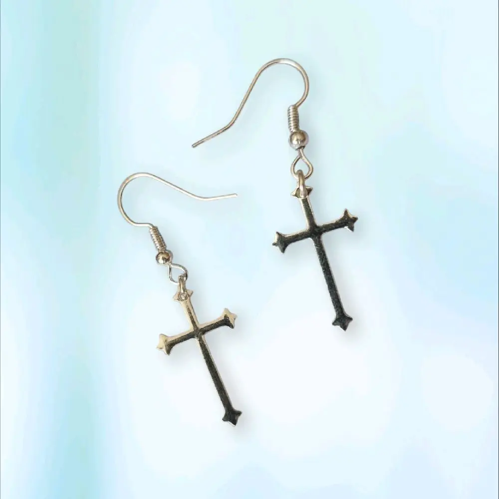 Latin Cross Gothic Earrings with Stainless Steel Hooks