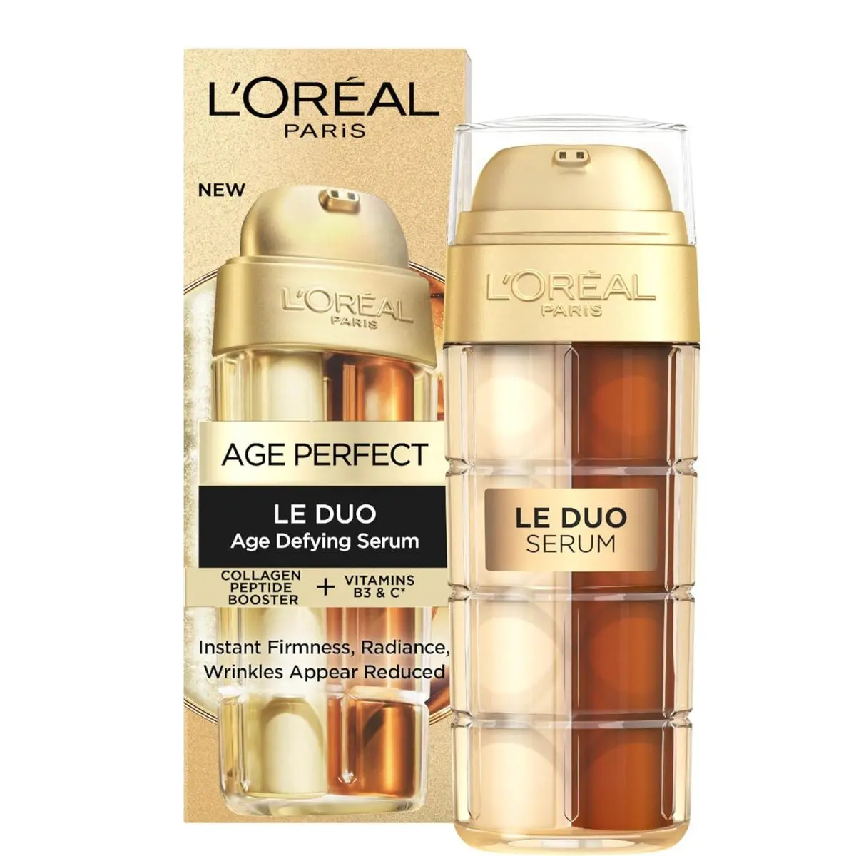 L'Oréal Paris Age Perfect Le Duo Serum Age Defying, Collagen Peptide Booster and Vitamins B3 & C, Instant Firmness, Radiance, Wrinkles Appear reduced, 30ml Lightweight Skincare Smooth Nourishing Comfort Skin Repair