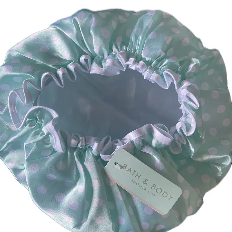 Elastic Shower Caps, White Dot Print Design Anti-Wet Hair Saloon Hair Cover Cap, Reusable Waterproof Bath Hats with Elastic Band For Women 5