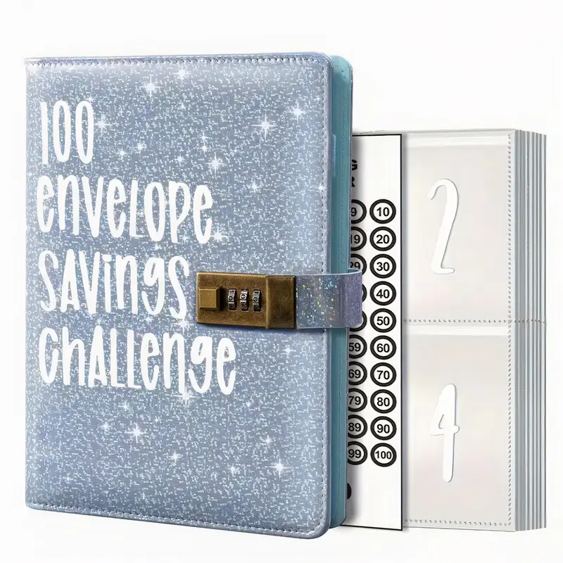 100 Envelope Saving Challenge Binder with Lock,1 Count Budget Planner Notebook, Shinny Money Saving Challenge Book, Secure 3-Digit Lock, Save in Pounds with Cash Tracker, Holiday & Christmas Gift, Teacher Gifts, UK Savings Book, New Year Gift for Saving 5