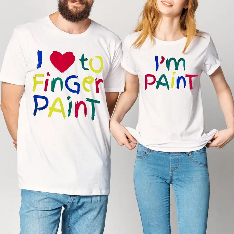 I Heart Love To Finger Paint I'm Paint Cute Couple Valentine T-Shirt, Romantic Couple Shirt, Valentine's Day Gift 0