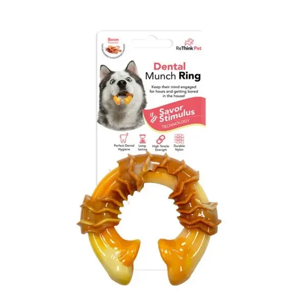 ReThink Dog Dental Munch Ring Chew Bacon Flavour Large Durable Pet Toy Textured 0