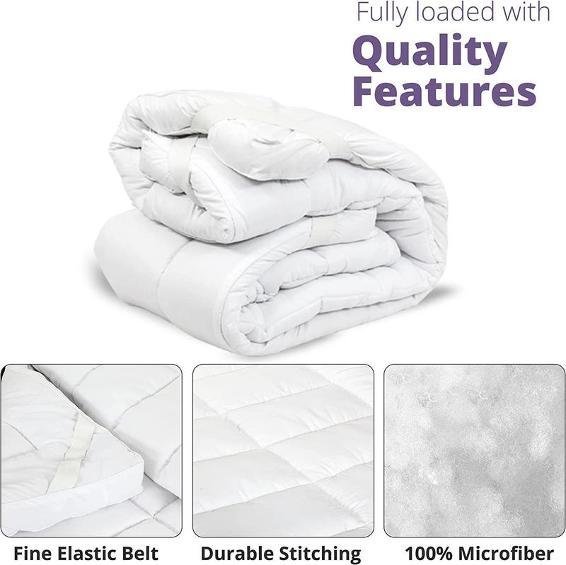 Mattress Topper 4" Inch Deep Luxury Soft Hotel Quality Microfiber All Sizes 10cm Mattress Topper Double Bed 4 Inch Thick - Quilted Topper Made with Fluffy Hypoallergenic with Strong Corner Straps for Luxury & Comfort Breathable Washable 5