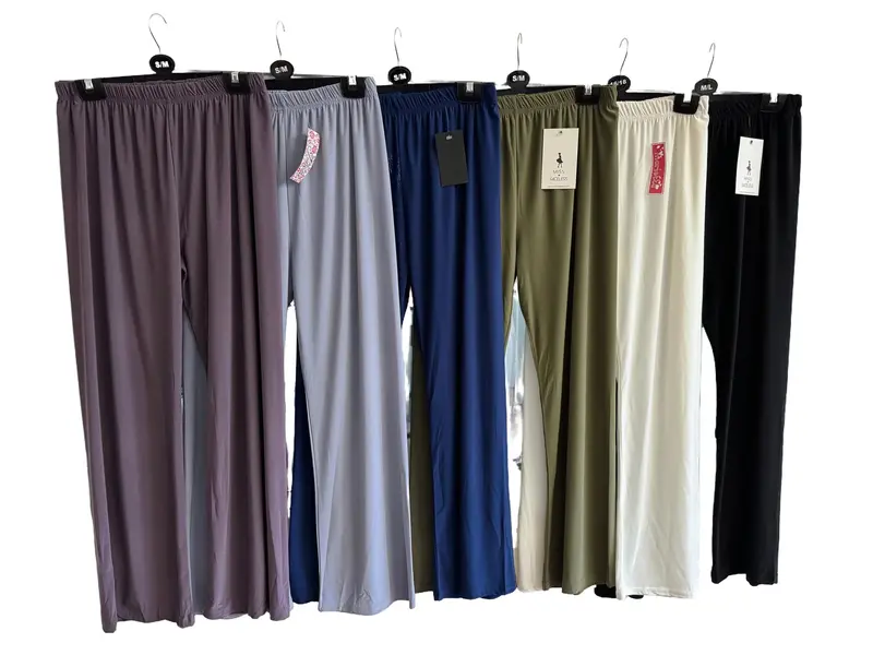 Elevare Casual Elasticated Waist Wide Leg Trousers Black Cream Grey UK 8-30 Plus Size 0