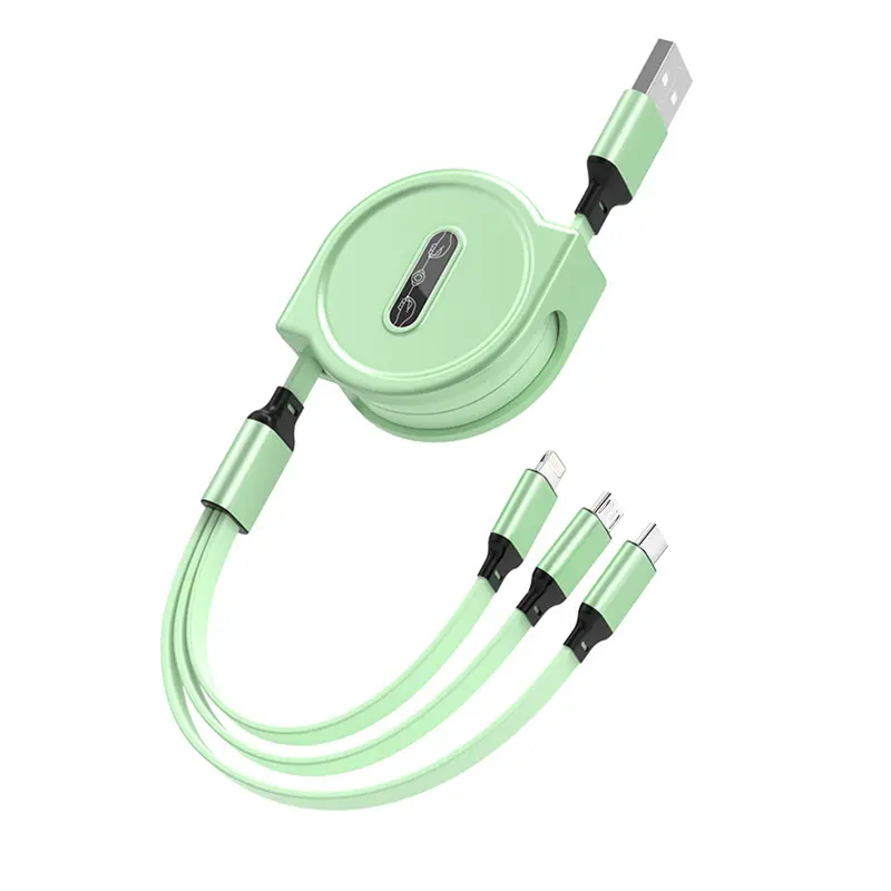3-in-1 Retractable USB Cable - Flat Silicone, Male to Male, Universal Compatibility with iPhone, Android, Type-C, Micro USB - Portable Charger, 10-20W Power, No Battery, USB Powered 7