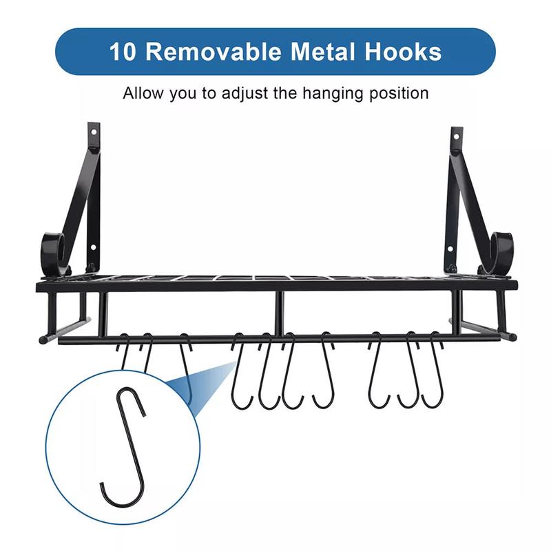 Product Introduction of Kitchen Hanging Pot Pan Rack Wall Mount Iron Storage Shelf Saucepan Holder UK~ Organiser Hangable 17