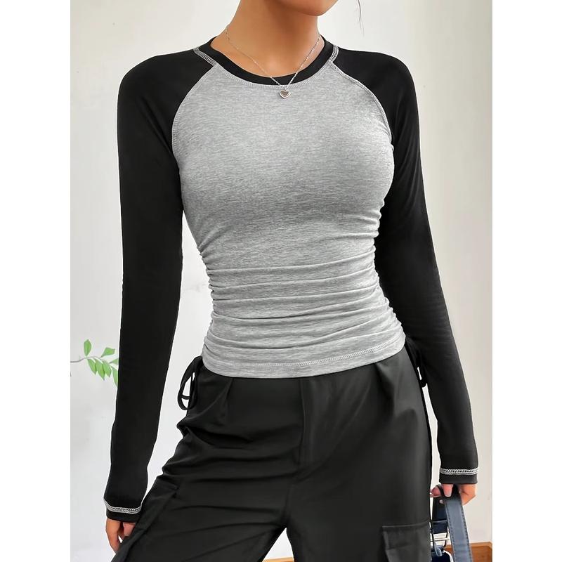 Women Long Sleeve Slim Fit T Shirts Holiday Party Crop Top Y2k Long Sleeve Korean Harajuku Kpop Graphic Patchwork Tee 0
