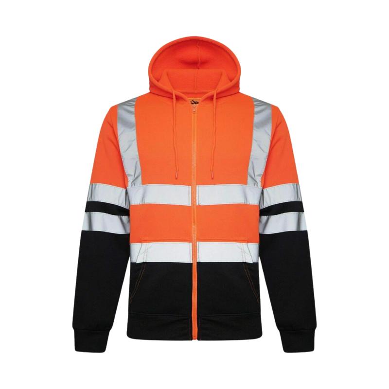 Men’s Hi-Vis Zip-Up Hoodie – High Visibility Reflective Sweatshirts – 2-Tone Design, Warm Fleece, Durable Men's Workwear – Long Sleeve, Machine Washable – Yellow & Orange Safety Jackets for Outdoor Jobs 4