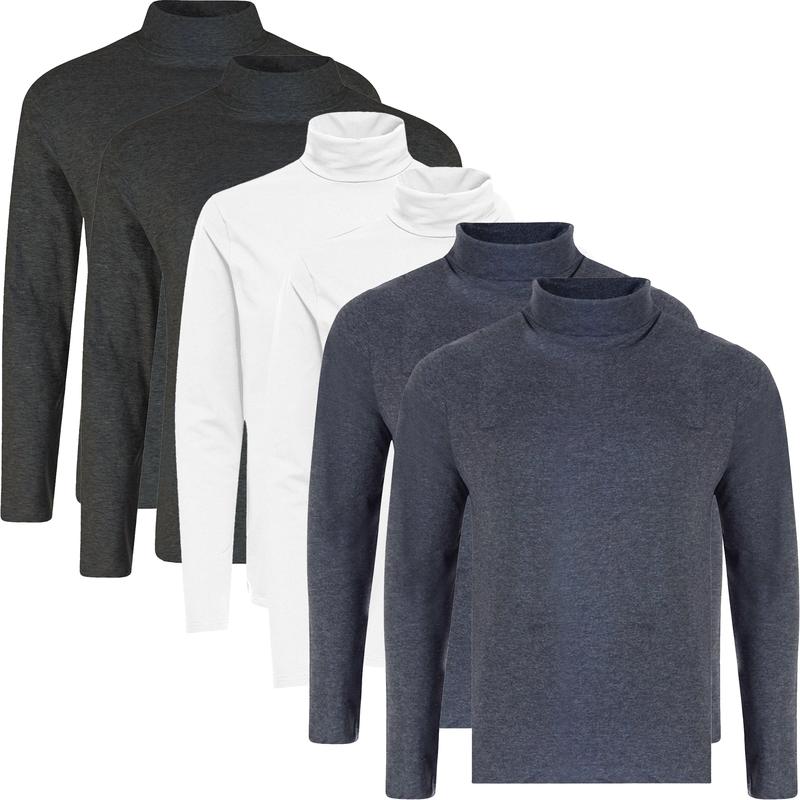 6 Pack Mens Roll Neck Turtle Neck High T Shirt Long Sleeve Shirt Plain Assorted Cotton Top New Menswear Soft 7