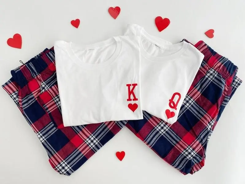 (Pants not included) Valentine's Day Matching shirt gift for couples King and Queen Set Valentines Day Couple Fashion