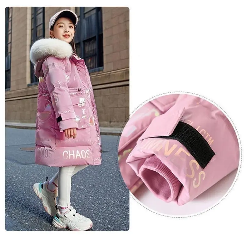 New 4-12 Years Fashion Winter Teenger Girls Jacket Hight Quality Heavy Keep Warm Large Fur Collar Hooded Coat For Kids 3