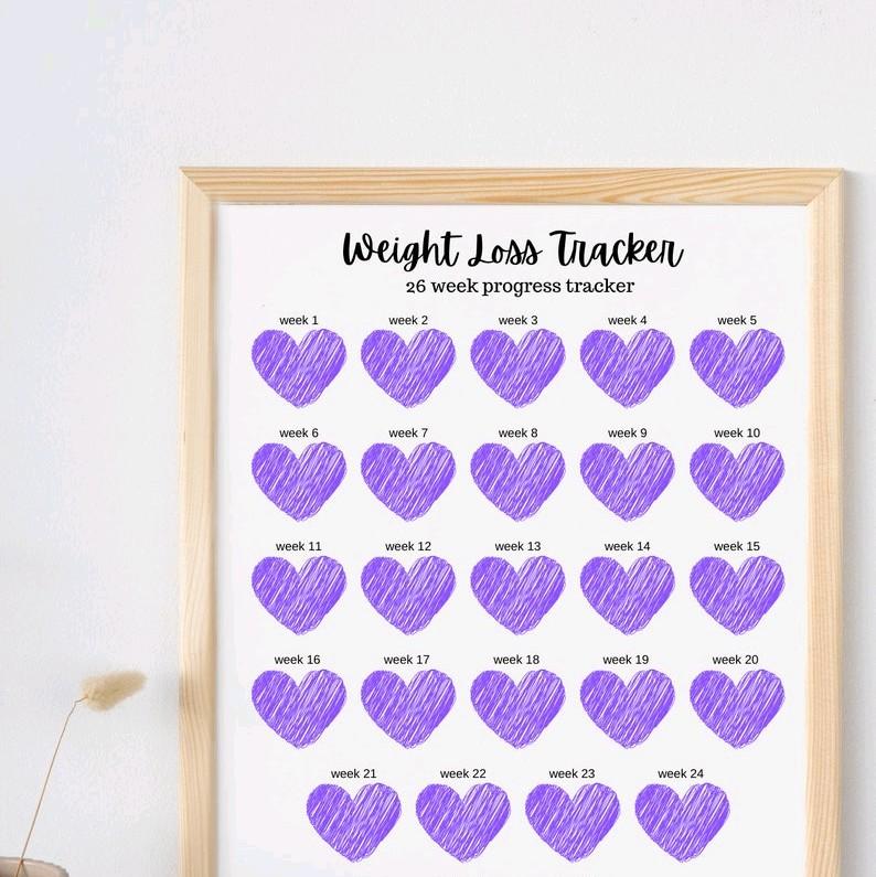 Heart 26-Week Weight Loss Tracker - Pink, Blue, and Purple - Fun and Motivating Tool for Your Fitness Journey 1