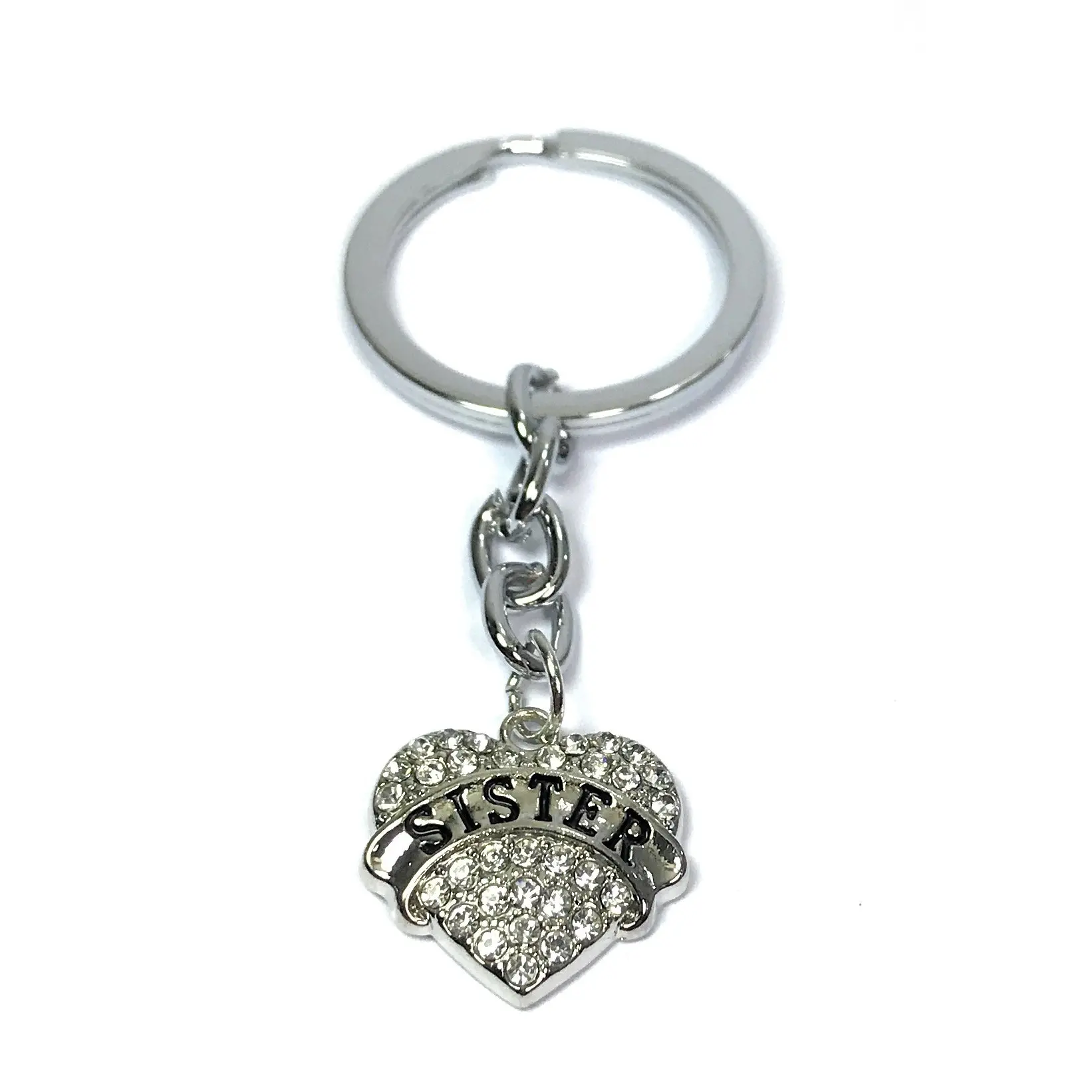 Libby's Market Place Heart Shape and Rhinestoned Sister Keyring with Organza Gift Bag