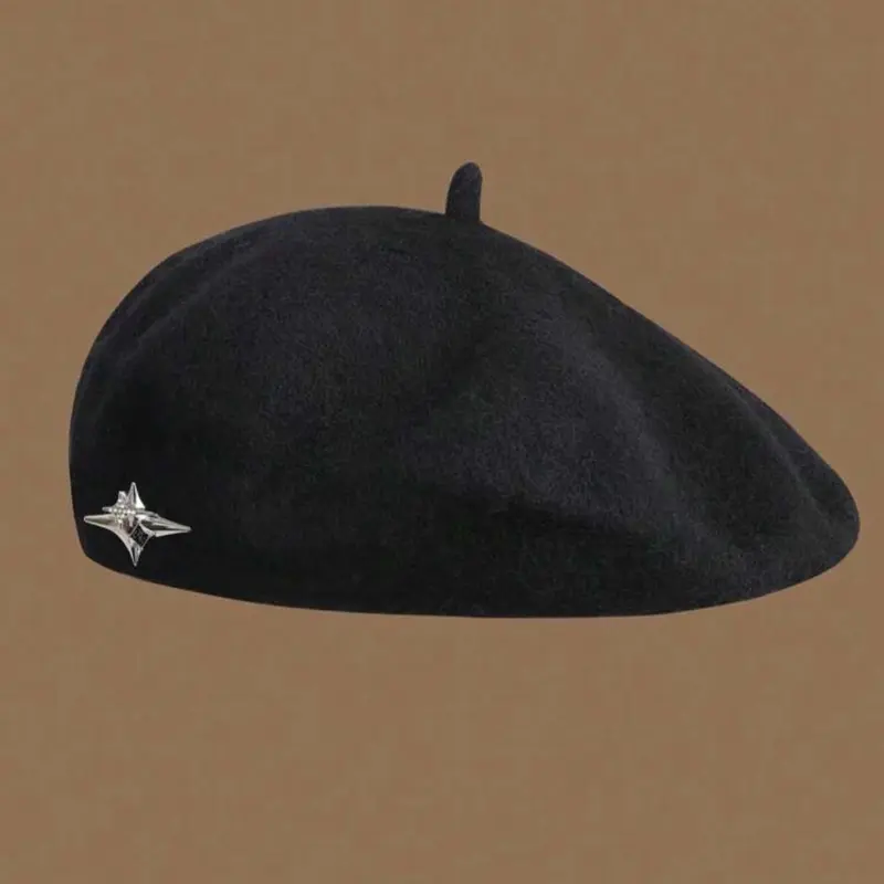 Men's Black Casual Beret Hat - Street Style - Menswear