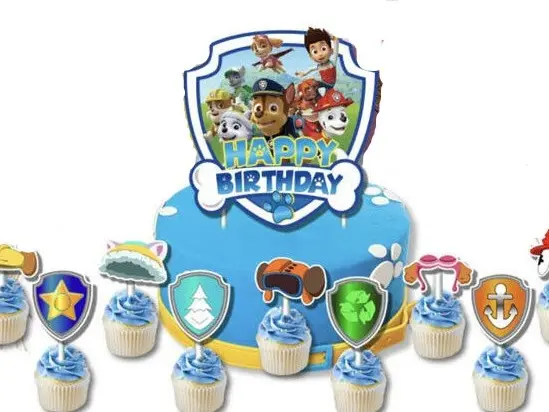 New Design Paw Patrol Balloon Set Happy Birthday Banner Colourful Hanging Birthday Bunting Cartoon Cake Toppers Decoration Chase Sky Marshall Balloons 4