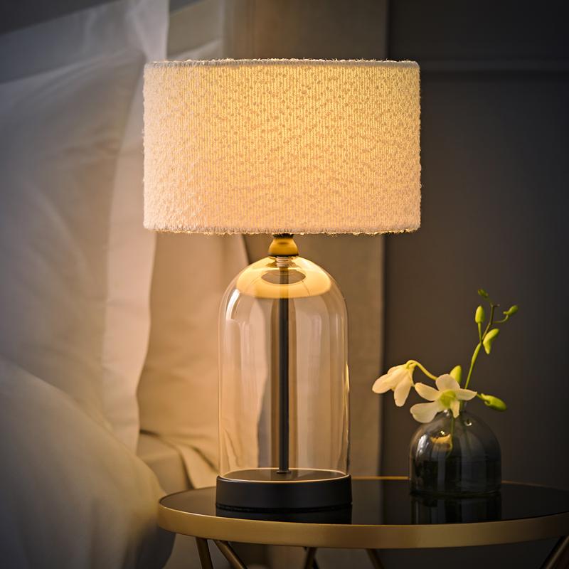 Jessy Black/Gold Glass Table Lamp with Cream Boucle Shade 1