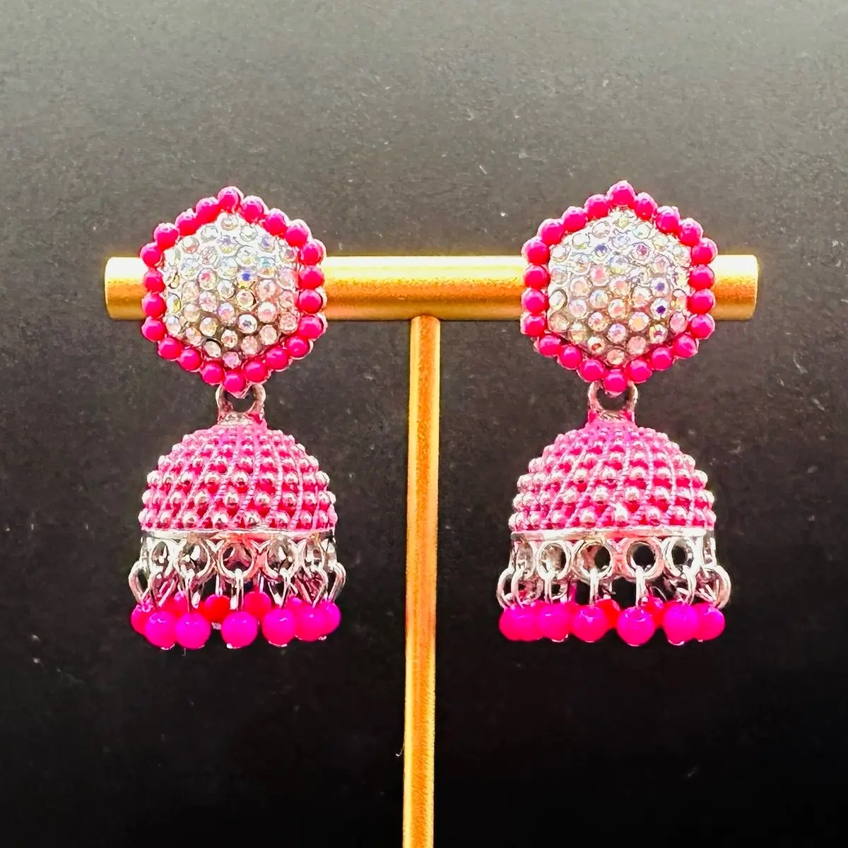 Hexagon Crystal Jhumkas in Various Colors - Fashion Accessory