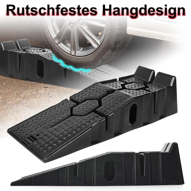 Product Introduction of Pair Of Heavy Duty 2.5 Ton Plastic Car Ramps Vehicle Lifting Ramps Portable Car Van Lift Lifter Car Repair Low Slope With Front Stopper For Car Maintenance, Non-Slip Traction Surface, 5 Ton Capacity In Total 5