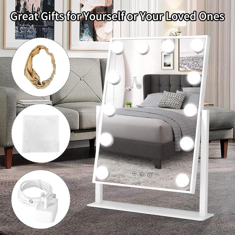 Product Introduction of Hollywood Vanity Mirror with 12 Dimmable LED Lights, 3 Color Modes, 360° Rotation & Touch Screen | Makeup Mirror for Dressing Table, Bedroom, Bathroom | White Hollywood Mirror for Makeup #vanitymirror Decor Switch light mirrors bathroom mirror 10