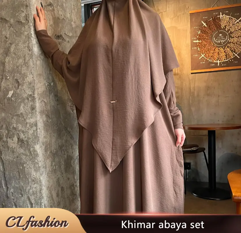 #CL05 Crepe Khimar Set, Boat Neck Two-Piece Abaya Hijab Muslim Maxi Dress, hijab, headsarf