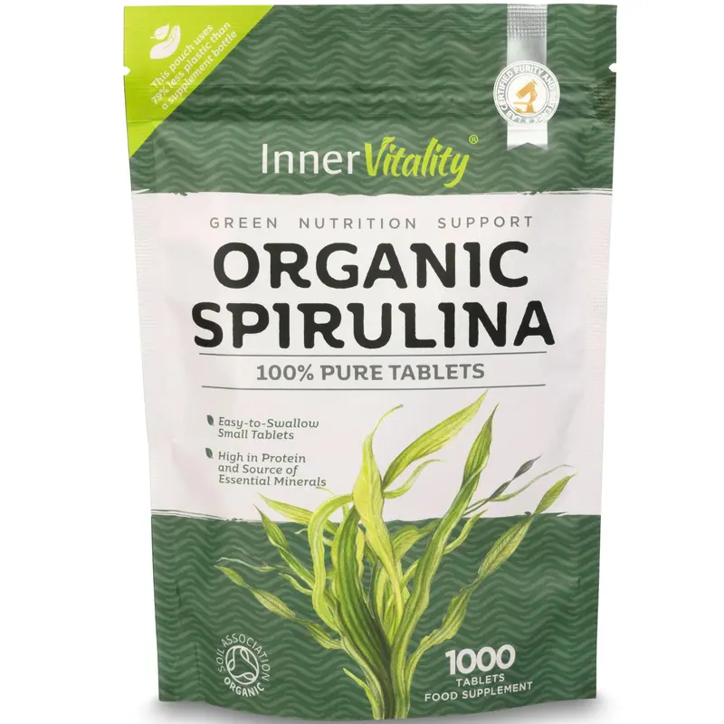Organic Spirulina Tablets 1000 Easy to Swallow Tablets - 100% Pure Certified Organic Tablets Rich in Essential Vitamins & Minerals by Inner Vitality 0