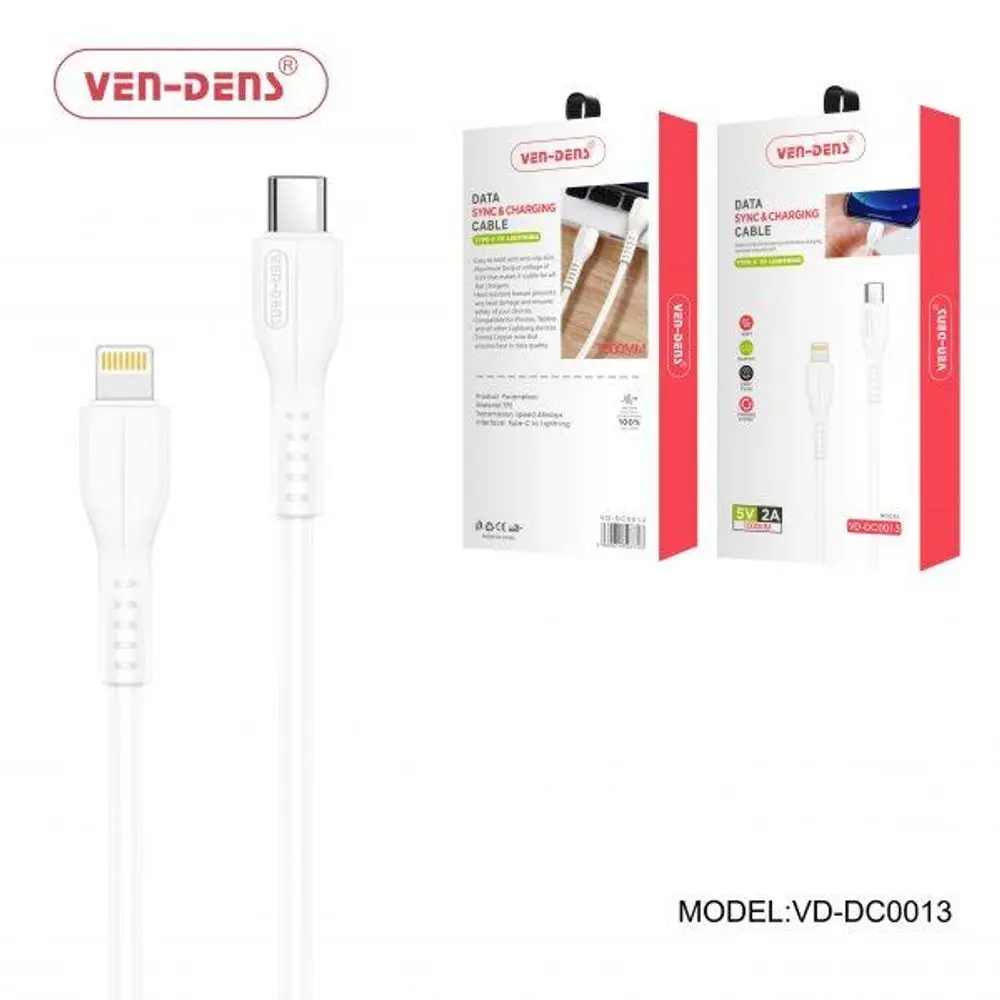 Ven-Dens Type C to Lightning Charging Cable 2A White (1 Metre)