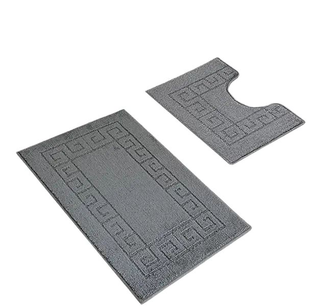 Jacquard Greek Non Slip Quick Dry Bath Mat Set for Bathroom, Highly Water Absorbent 2 Piece Machine Washable Shower Rugs & Bathtub Mats, Green Fluffy