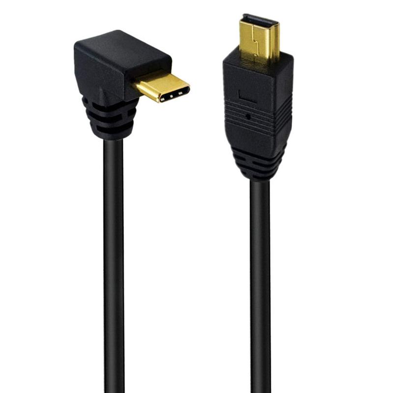 USB 3.1 Type C Angled Male to Mini USB Male Data Charging Cable 0.25m 0