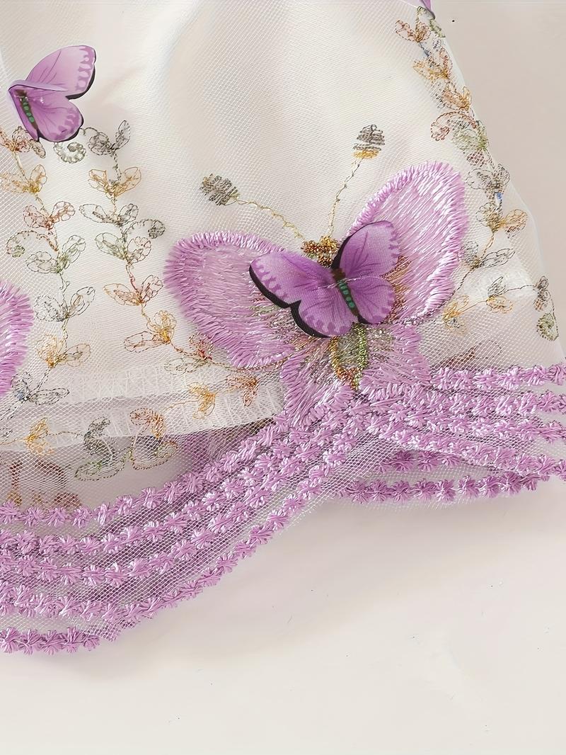 Product Introduction of 3pcs Fashion Casual Girl Butterfly Style Long Sleeve Ruffle Short Top + Sleeveless Mesh Butterfly Dress + Bow Hair Tie 26