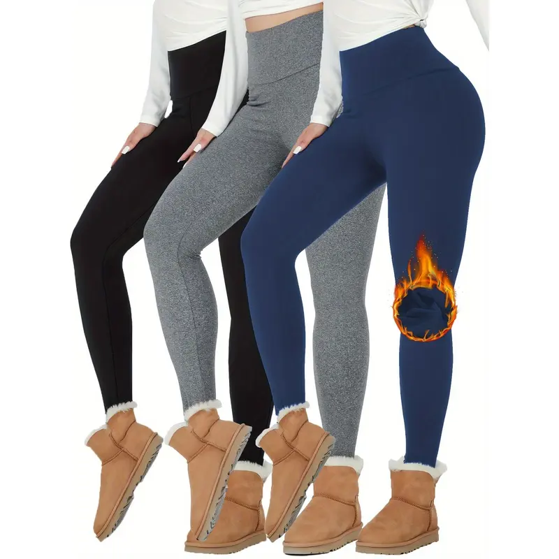 3pcs Thermal Fleece Lined High Waisted Sports Leggings, Women's Workout Winter Warm Soft Yoga Pants, Activewear Tights 2