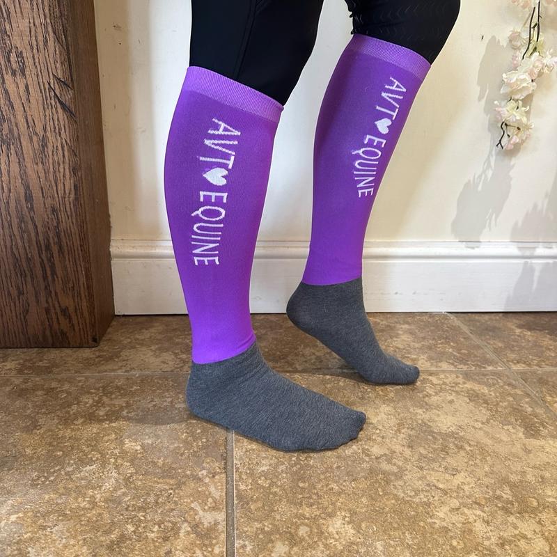 A V T Equine Horse Riding Socks in Purple for Women. 2 pairs in each pack also available in green, black and blue 2